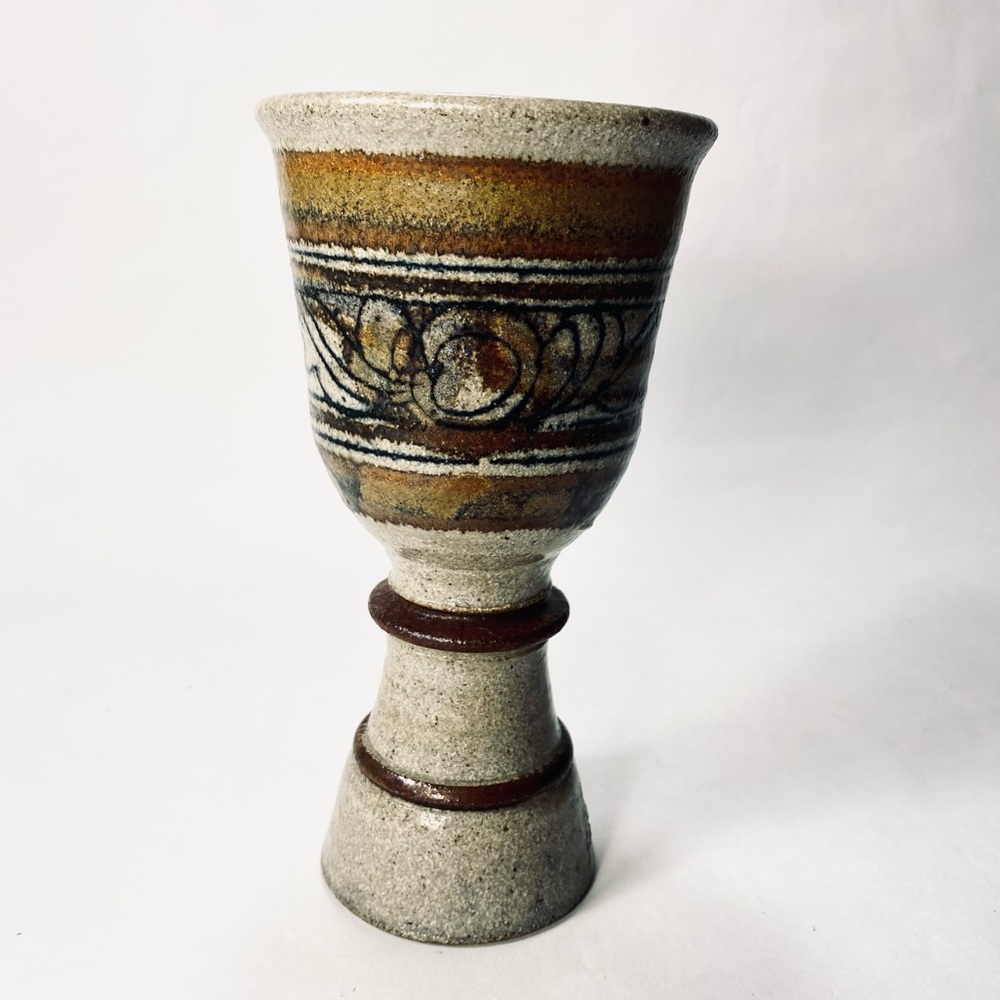 Vintage Handmade Stoneware Chalice Goblet Signed by Artist James Kachler '78